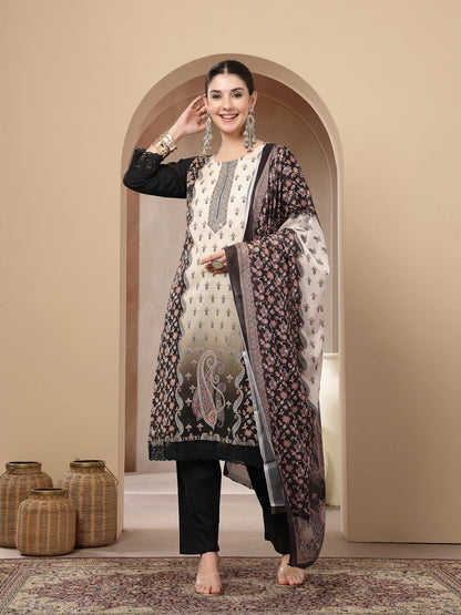 Ethnic Printed Cotton Straight Kurta Pant Dupatta Set