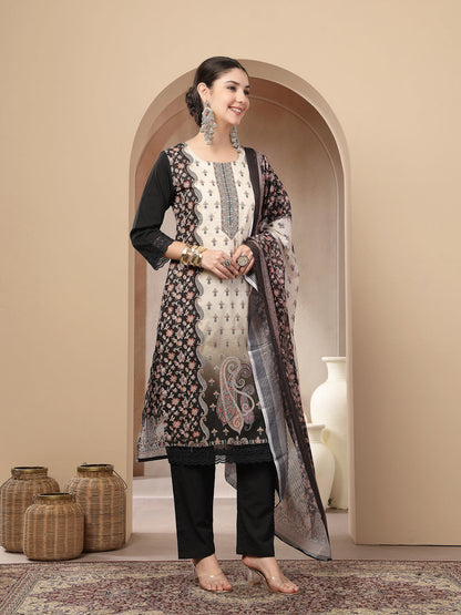 Ethnic Printed Cotton Straight Kurta Pant Dupatta Set