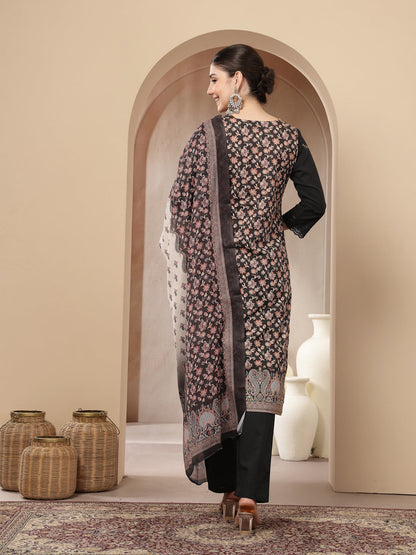 Ethnic Printed Cotton Straight Kurta Pant Dupatta Set
