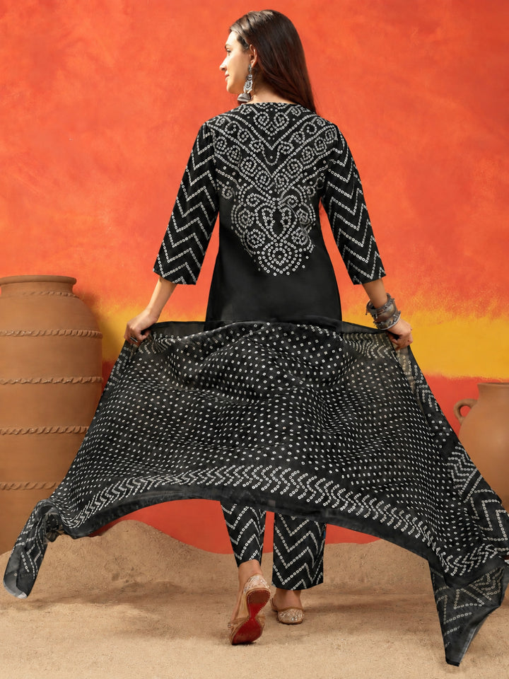 Bandhej Printed Cotton Straight Kurta Pant Dupatta Set