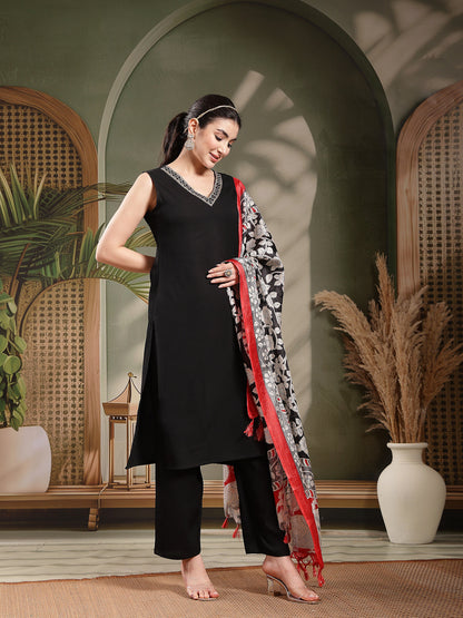 Back Solid Straight Kurta Pant Dupatta Set (Pre-Order)