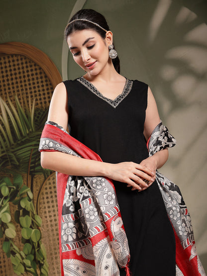 Back Solid Rayon Straight Kurta Pant Dupatta Set