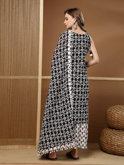 Ethnic Motif Printed Cotton Straight Kurta Palazzo Dupatta Set