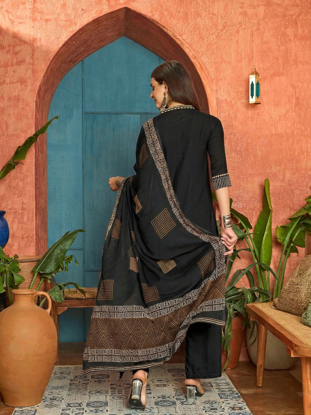 Solid Rayon A-Line Kurta Pant Dupatta Set