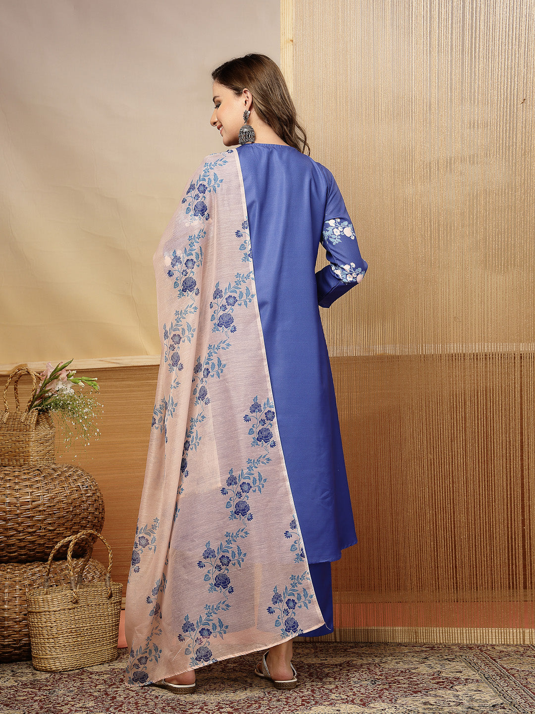Floral Printed Rayon A-Line Kurta Pant Dupatta Set