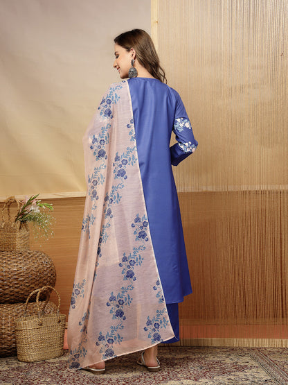 Floral Printed Rayon A-Line Kurta Pant Dupatta Set