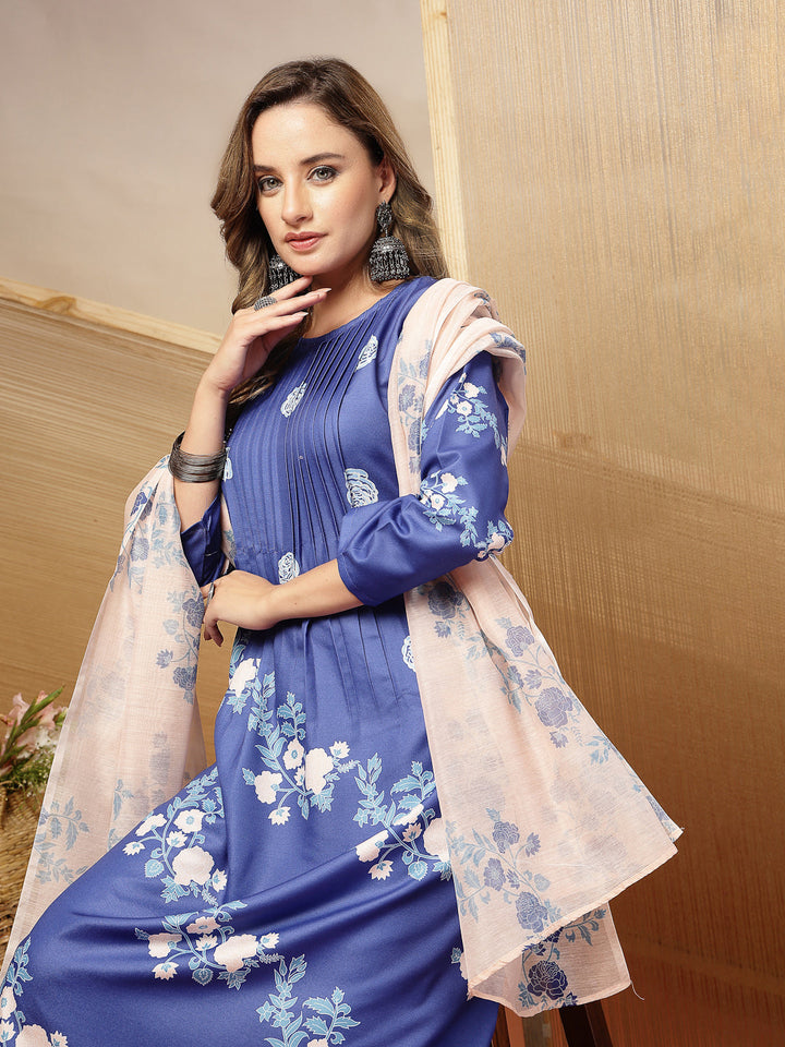Floral Printed Rayon A-Line Kurta Pant Dupatta Set