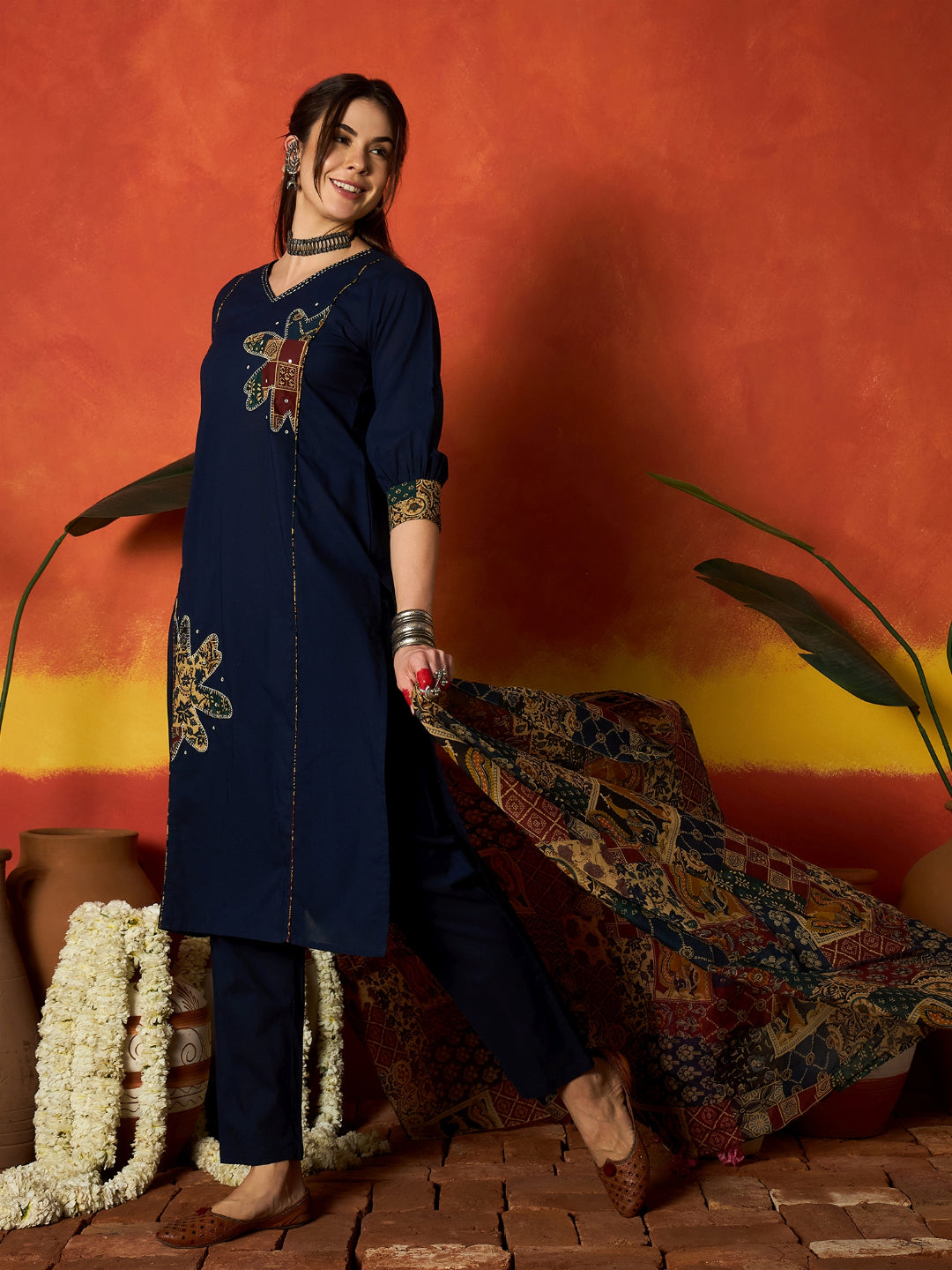 Solid Cotton Straight Kurta Pant Dupatta Set