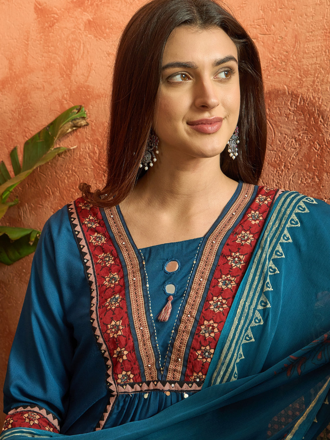 Solid Rayon A-Line Kurta Palazzo Dupatta Set