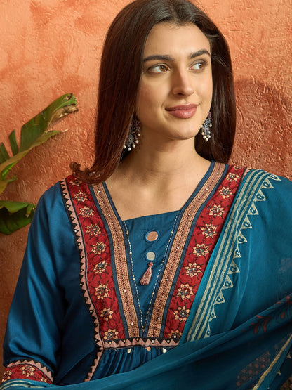 Solid Rayon A-Line Kurta Palazzo Dupatta Set