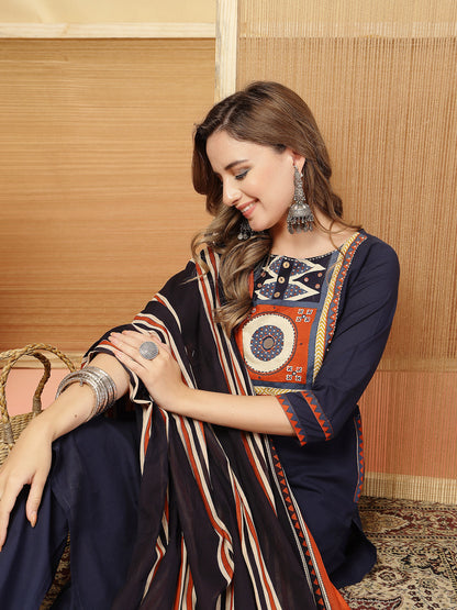 Solid Cotton Straight Kurta Pant Dupatta Set