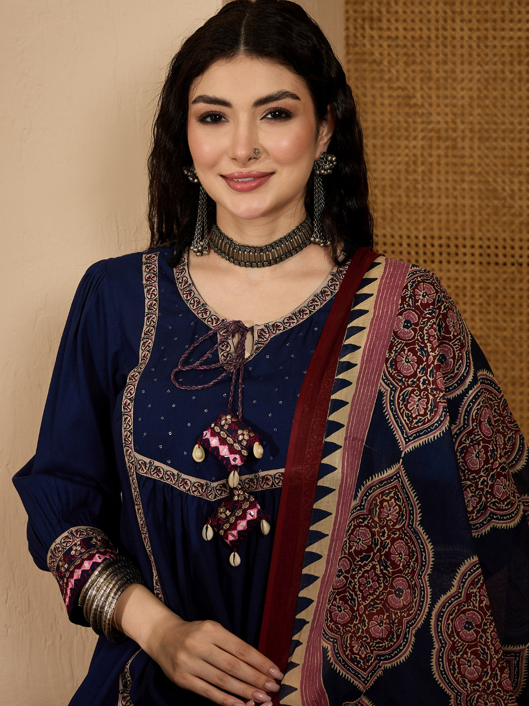 Solid Rayon A-Line Kurta Pant Dupatta Set