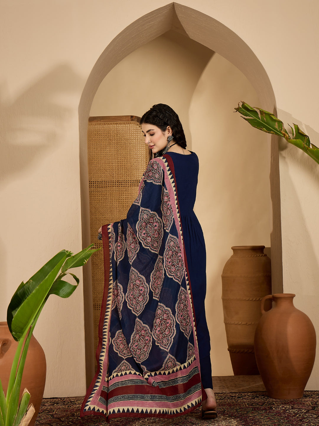 Solid Rayon A-Line Kurta Pant Dupatta Set