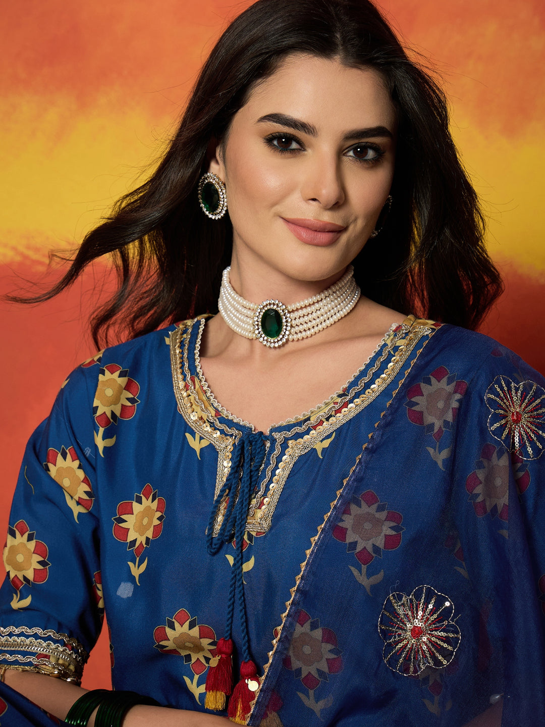 Floral Printed Rayon Anarkali Kurta Pant Dupatta Set