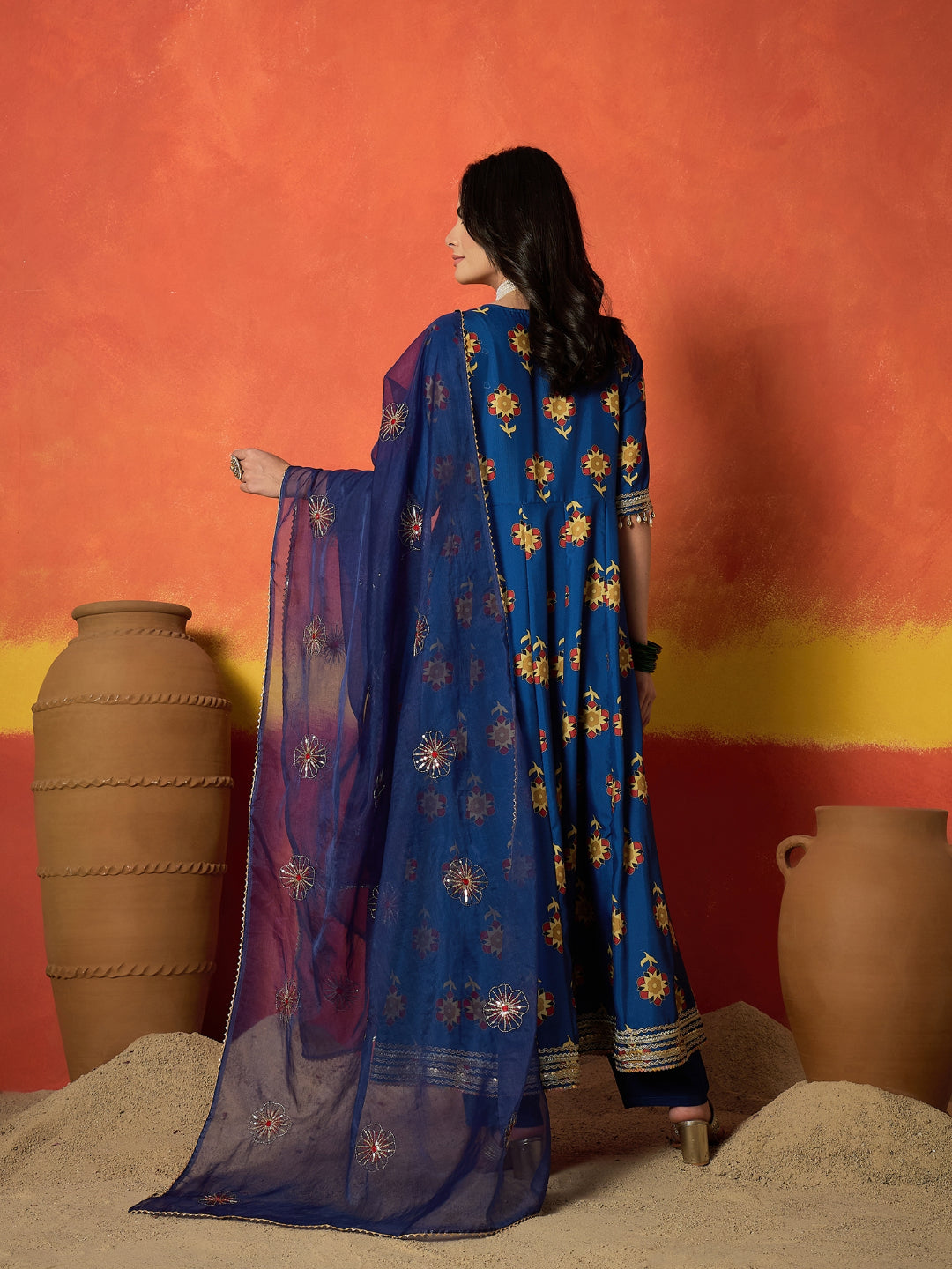 Floral Printed Rayon Anarkali Kurta Pant Dupatta Set
