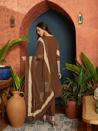 Bandhej Printed Cotton Straight Kurta Pant Dupatta Set