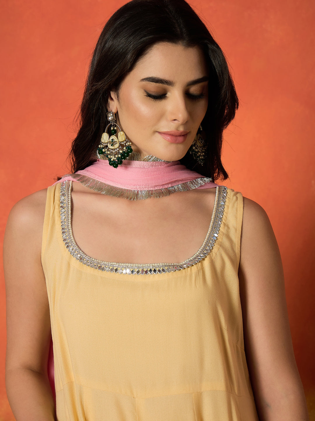 Solid Rayon Anarkali Kurta Pant Dupatta Set