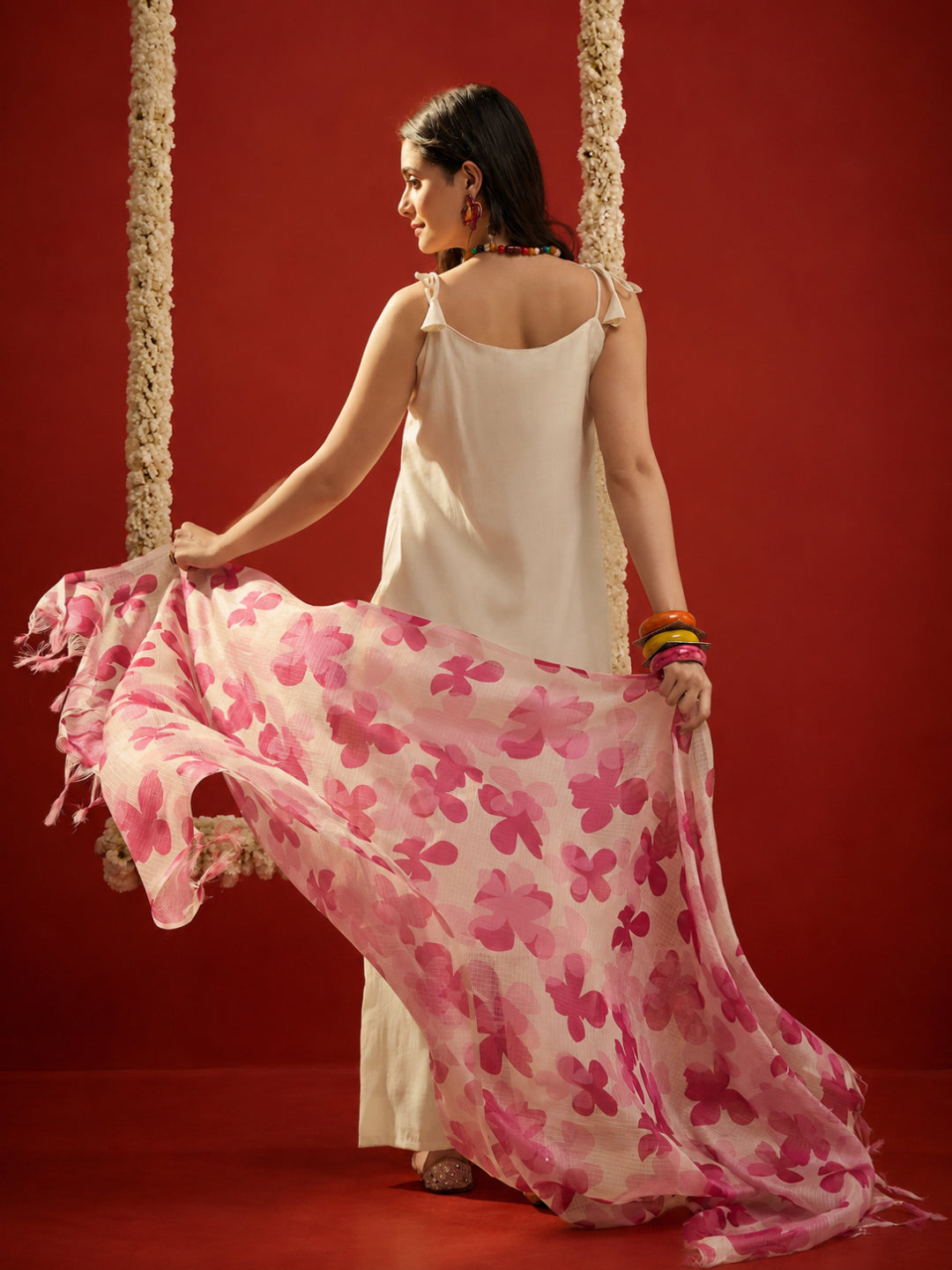 Solid &amp; Embroidered Polyester Straight Kurta Pant Dupatta Set