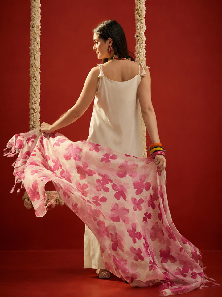 Solid &amp; Embroidered Polyester Straight Kurta Pant Dupatta Set