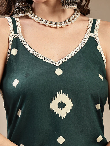 Ikkat Printed Rayon Straight Kurta Pant Dupatta Set