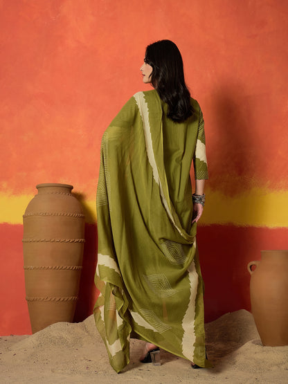 Bandhej Printed Cotton Straight Kurta Pant Dupatta Set