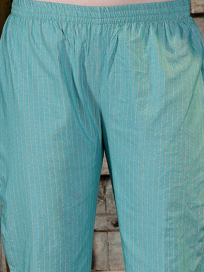 Woven Designed Cotton Blend Straight Kurta Pant Dupatta Set