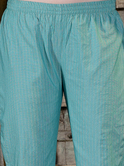Woven Designed Cotton Blend Straight Kurta Pant Dupatta Set (Pre-Order)