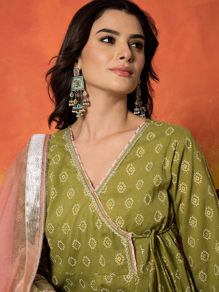 Ethnic Motif Printed Pure Cotton Anarkali Kurta Pant Dupatta Set