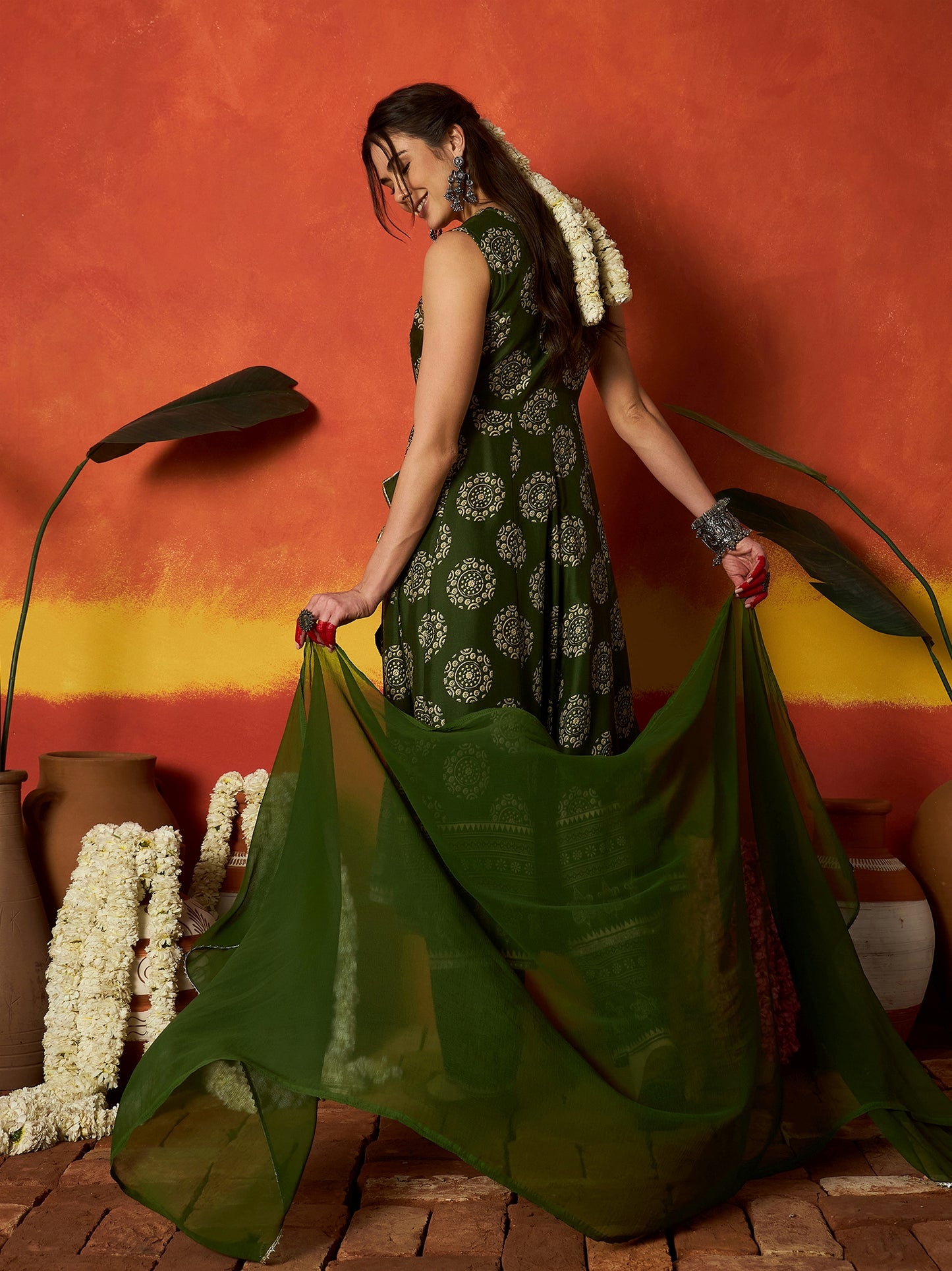 Ethnic Motif Printed Rayon Anarkali Kurta Pant Dupatta Set
