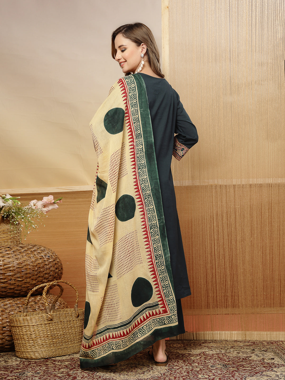 Solid Cotton Straight Kurta Pant Dupatta Set