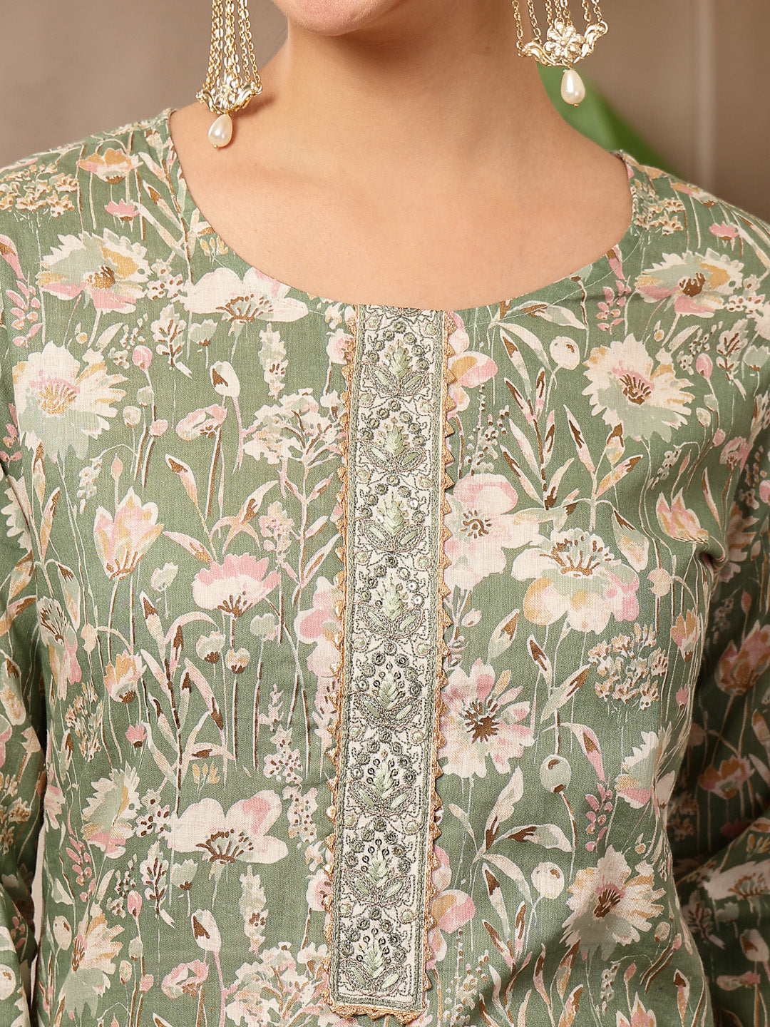 Floral Printed Cotton Straight Kurta Pant Dupatta Set