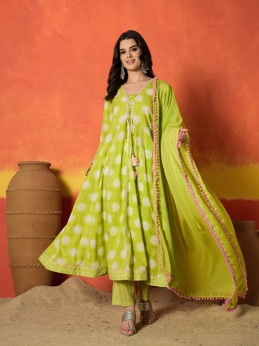 Ethnic Motif Printed Pure Cotton Anarkali Kurta Pant Dupatta Set