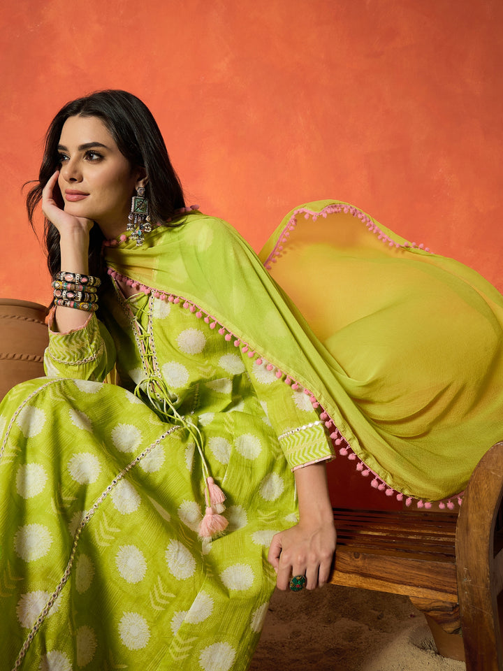 Ethnic Motif Printed Pure Cotton Anarkali Kurta Pant Dupatta Set