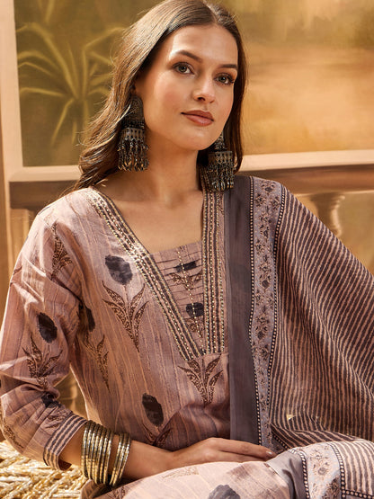 Floral Printed Cotton Blend Straight Kurta Pant Dupatta Set