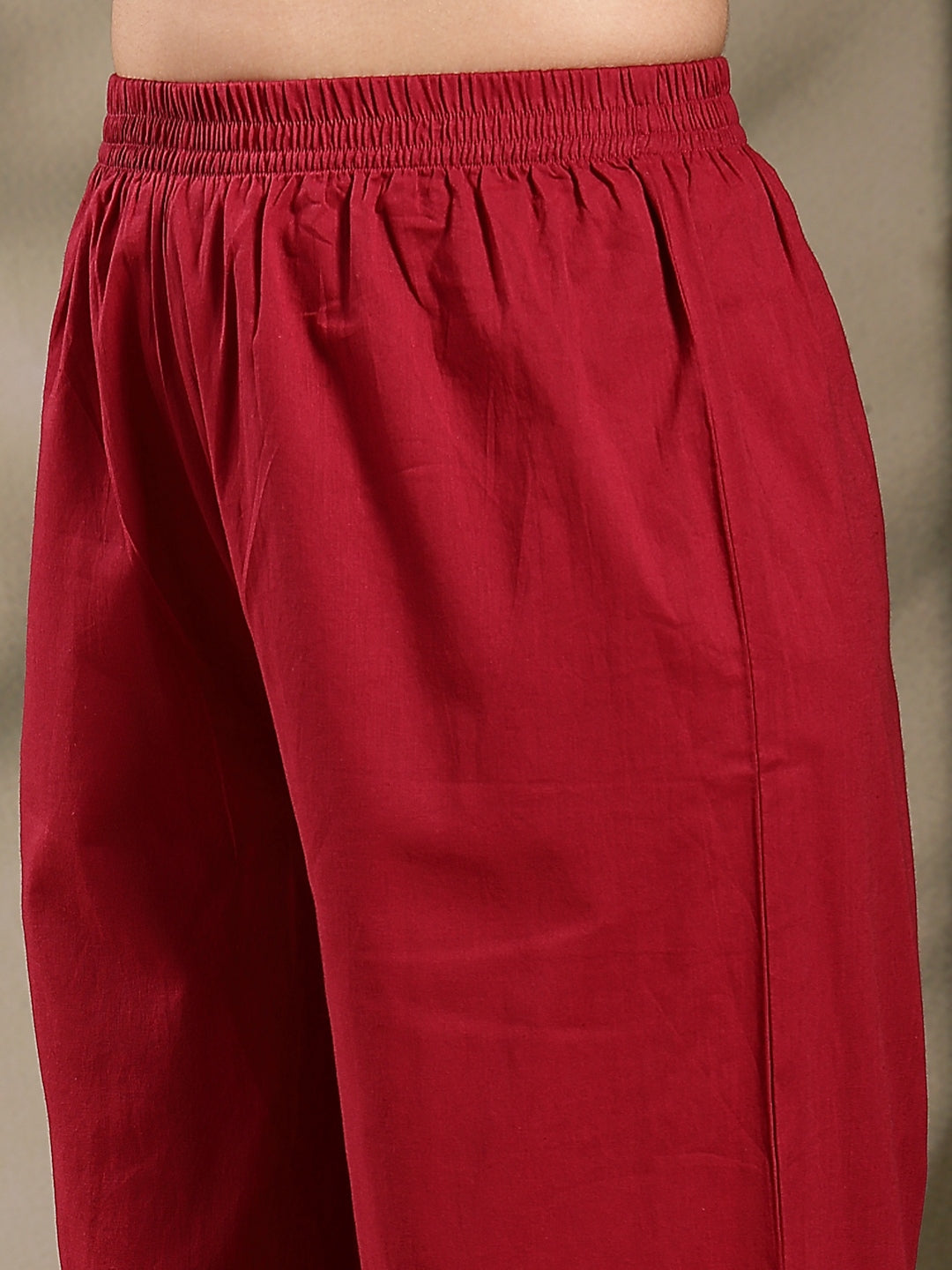 Maroon Ajrakh Printed Cotton A-Line Kurta Pant Dupatta Set