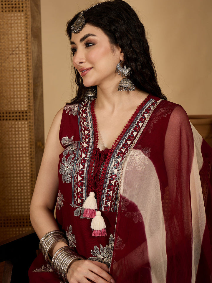 Floral Printed Rayon Flared Kurta Pant Dupatta Set