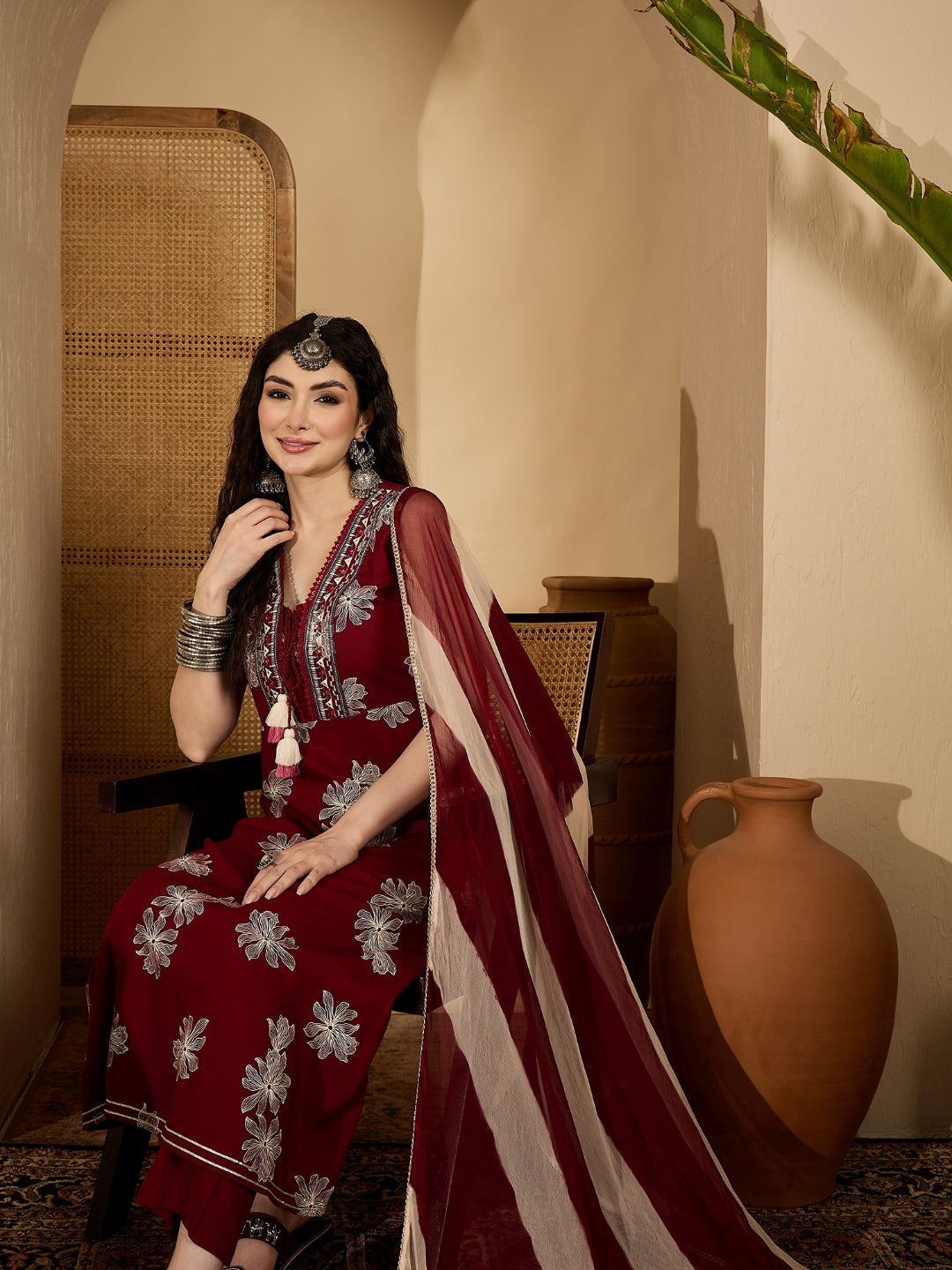 Floral Printed Rayon Flared Kurta Pant Dupatta Set