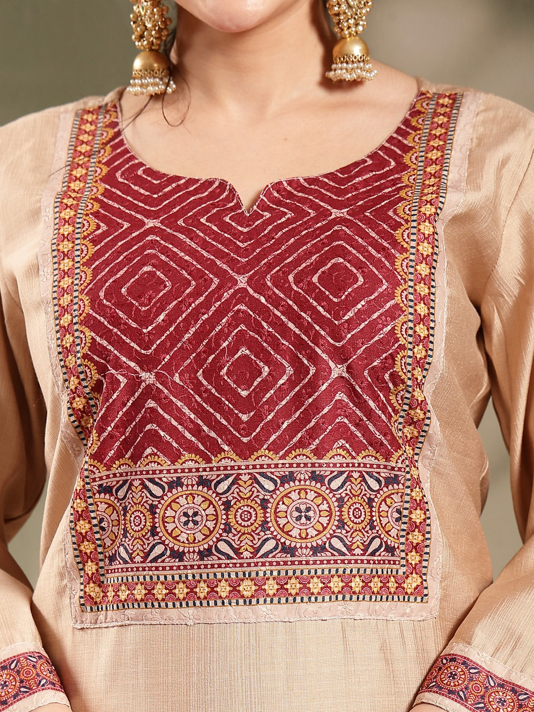 Maroon Ethnic Motifs Silk Blend Straight Kurta Pant Dupatta Set