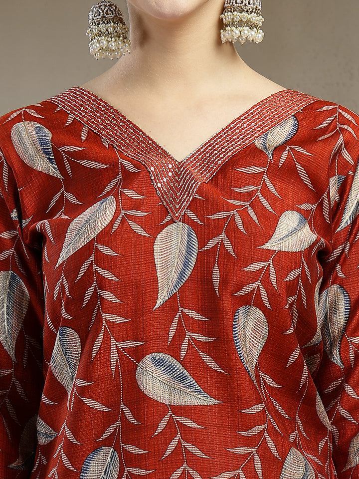 Floral Printed Roman Silk Straight Kurta Pant Dupatta Set