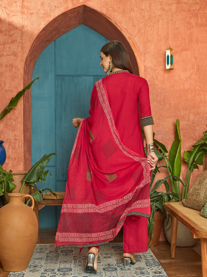 Solid Rayon Straight Kurta Palazzo Dupatta Set