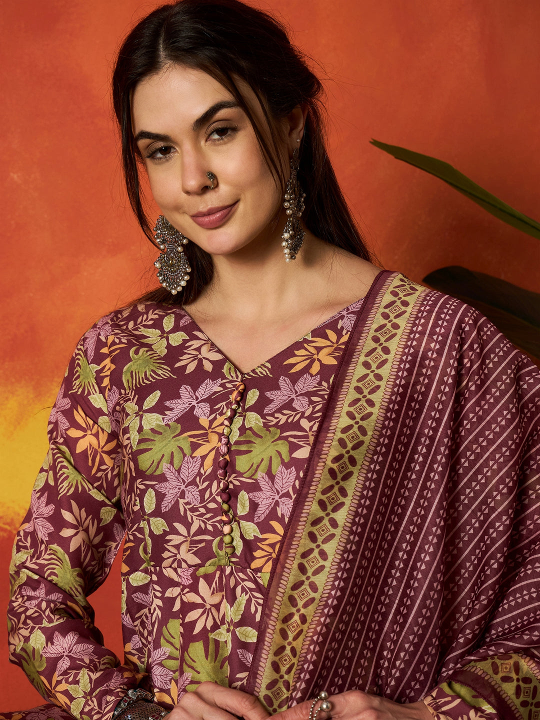 Floral Printed Rayon Anarkali Kurta Pant Dupatta Set