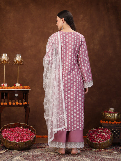 Floral Printed Rayon Straight Kurta Palazzo Dupatta Set (Pre-Order)