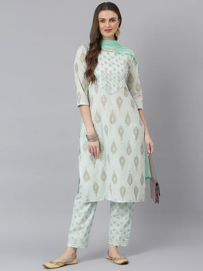 Women Floral Print Rayon Straight Kurta Pant Dupatta Set (Pre-Order)