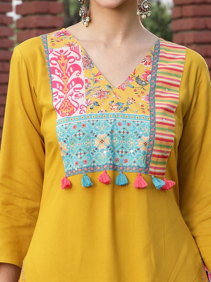 Solid Cotton A-Line Kurta Palazzo Dupatta Set