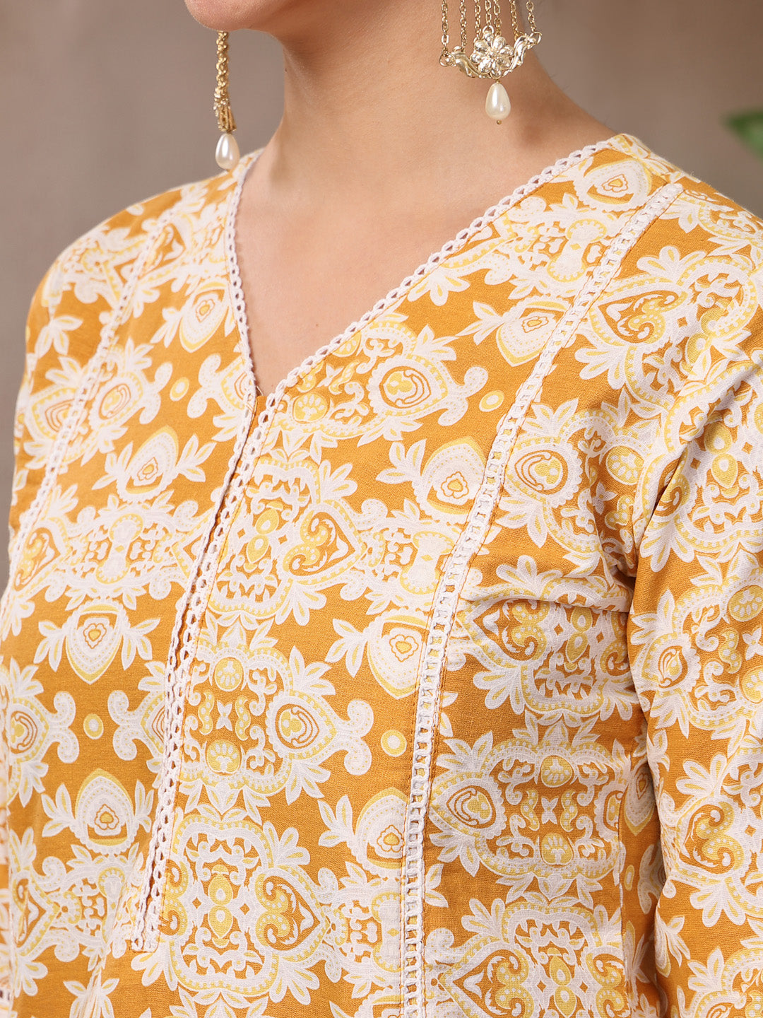 Ethnic Printed Cotton Straight Kurta Pant Dupatta Set