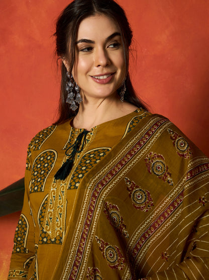 Printed Cotton Straight Kurta Pant Dupatta Set