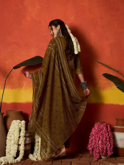 Printed Cotton Straight Kurta Pant Dupatta Set