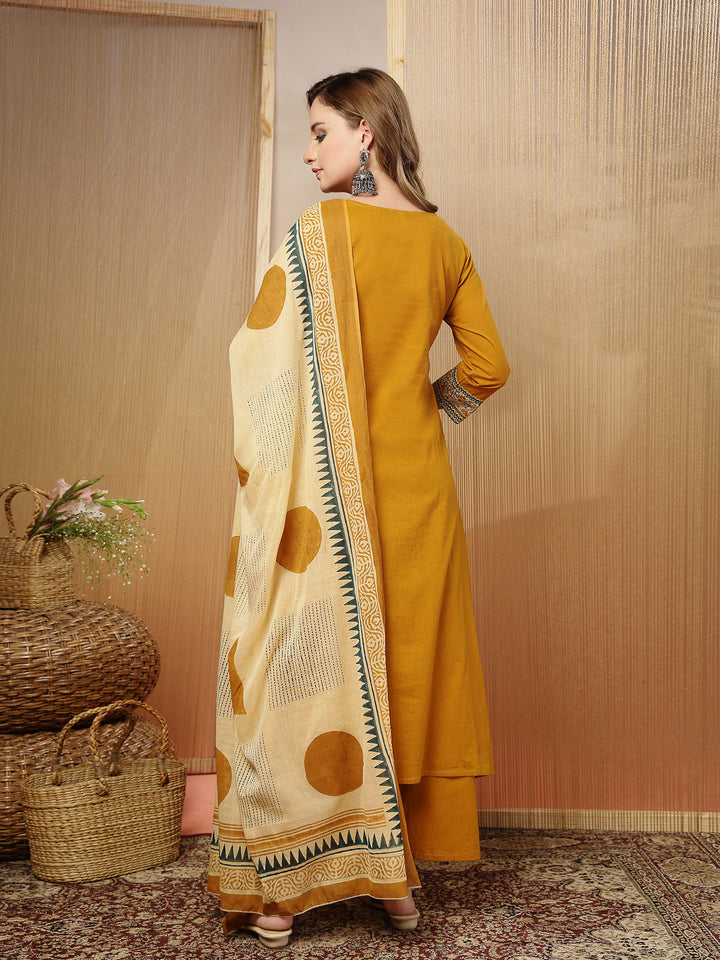 Solid Cotton Straight Kurta Pant Dupatta Set