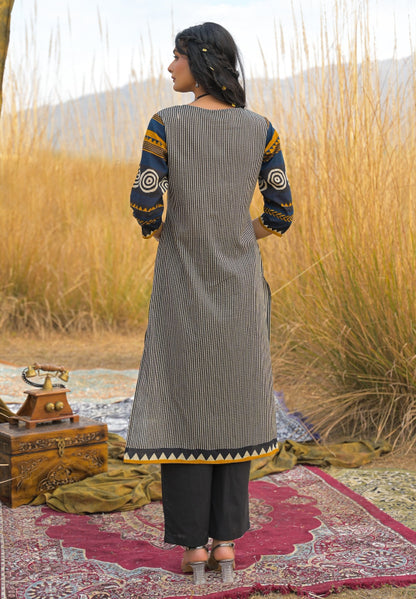 Striped Printed Cotton Straight Kurta Pant Dupatta Set
