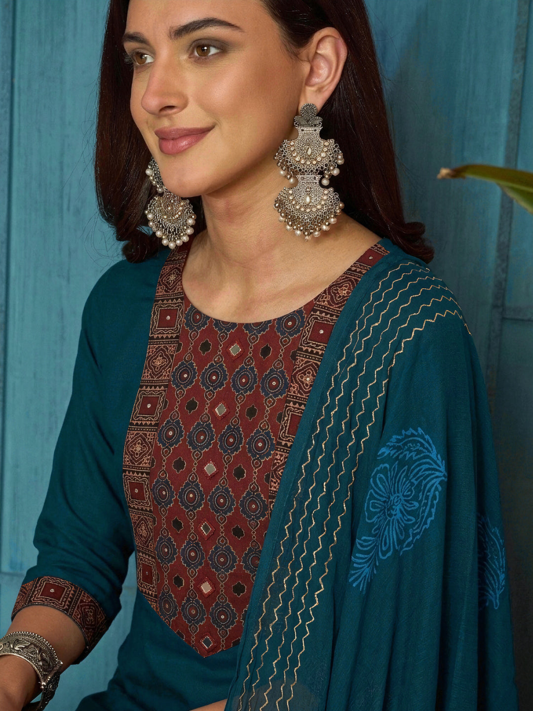 Solid Rayon A-Line Kurta Palazzo Dupatta Set